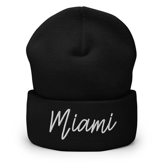Miami Retro Script Cuffed Beanie Hat