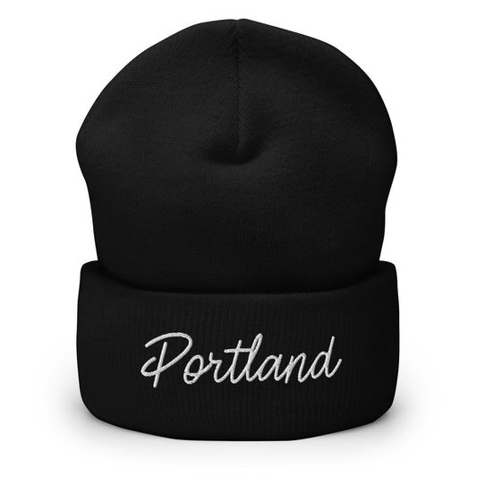 Portland Retro Script Cuffed Beanie Hat