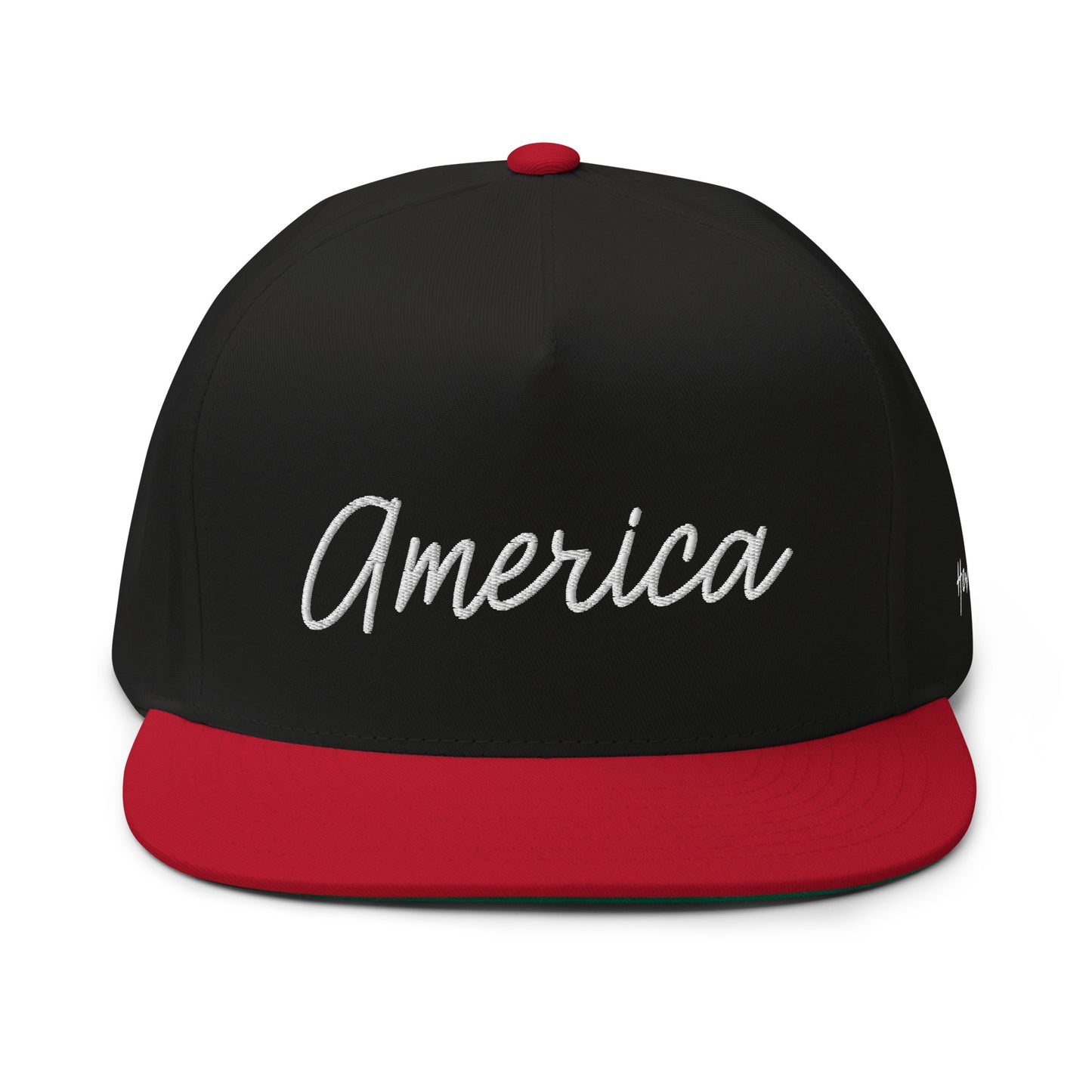 United States USA "America" Retro Script 5 Panel A-Frame Snapback Hat