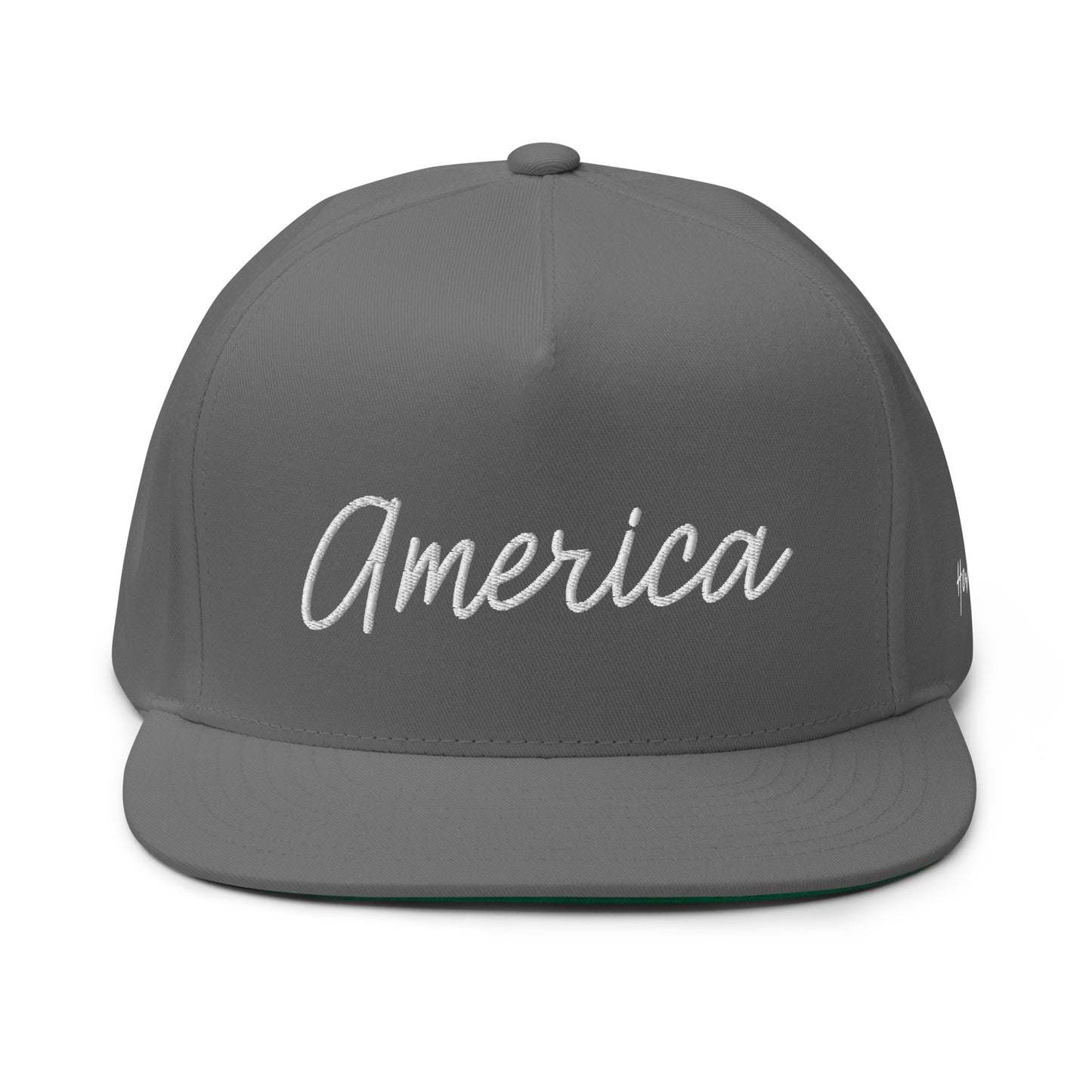 United States USA "America" Retro Script 5 Panel A-Frame Snapback Hat