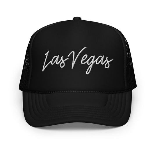 Las Vegas Retro Script Foam 5 Panel A-Frame Snapback Trucker Hat