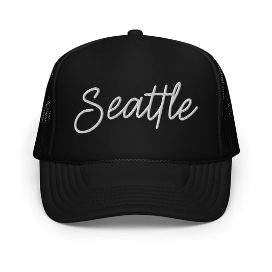 Seattle Retro Script Foam 5 Panel A-Frame Snapback Trucker Hat