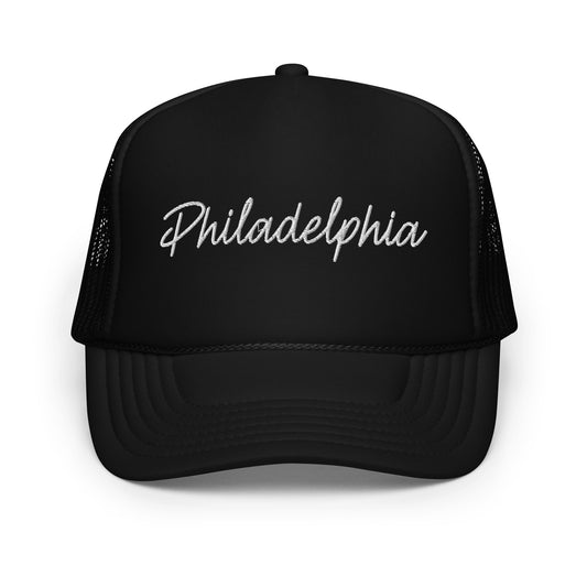 Philadelphia Retro Script Foam 5 Panel A-Frame Snapback Trucker Hat