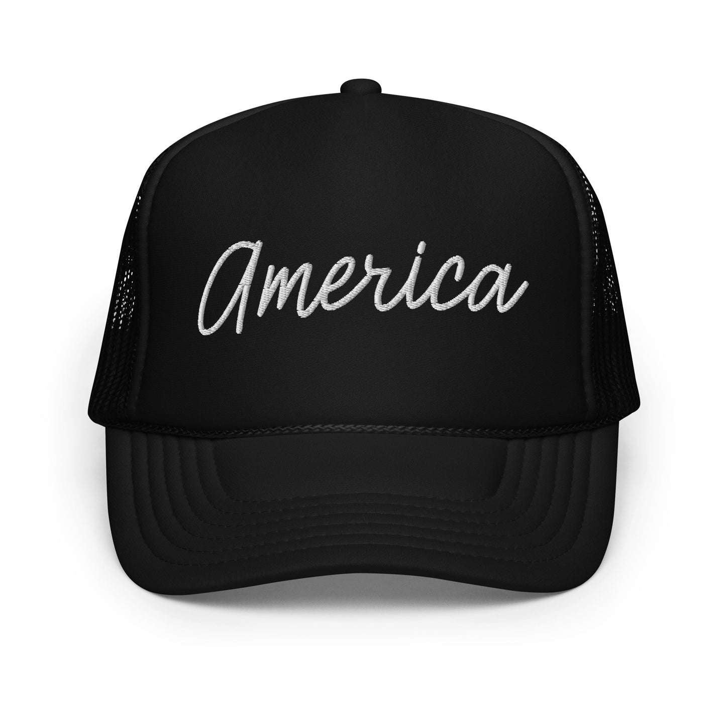 United States USA "America" Retro Script Foam 5 Panel A-Frame Snapback Trucker Hat