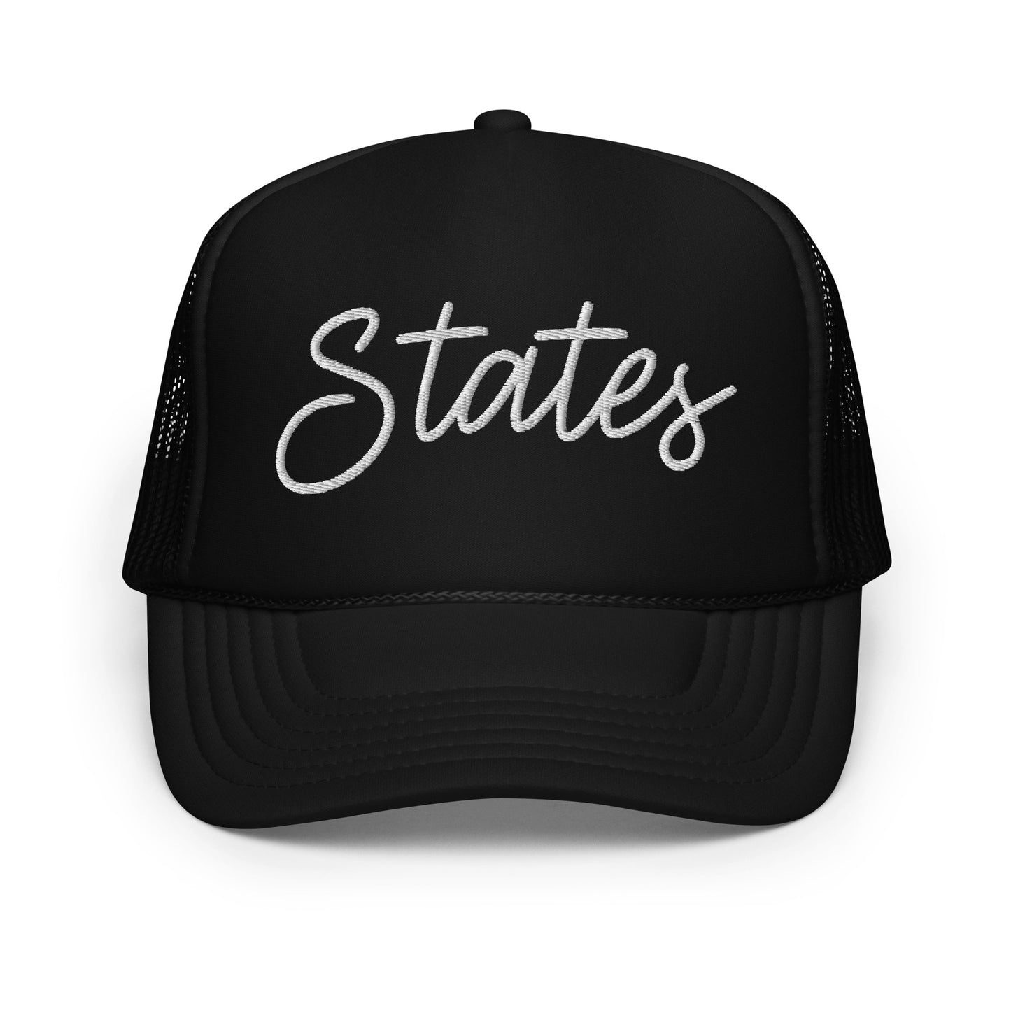 United States USA "States" Retro Script Foam 5 Panel A-Frame Snapback Trucker Hat