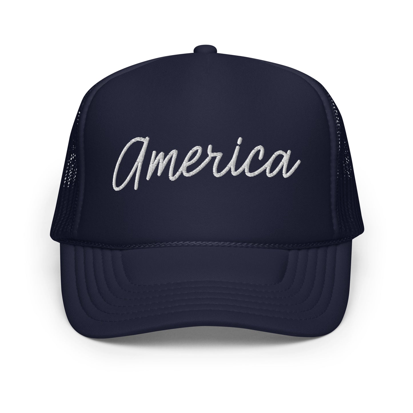 United States USA "America" Retro Script Foam 5 Panel A-Frame Snapback Trucker Hat