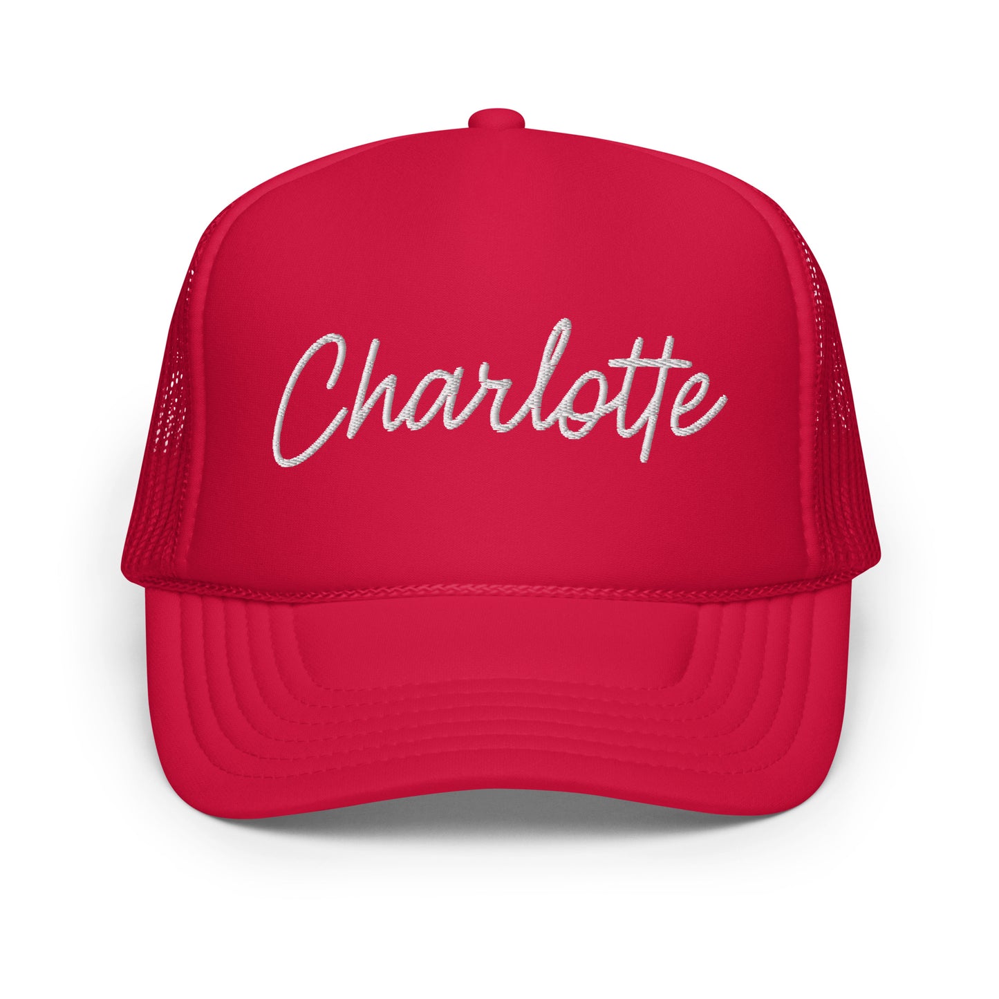 Charlotte Retro Script Foam 5 Panel A-Frame Snapback Trucker Hat