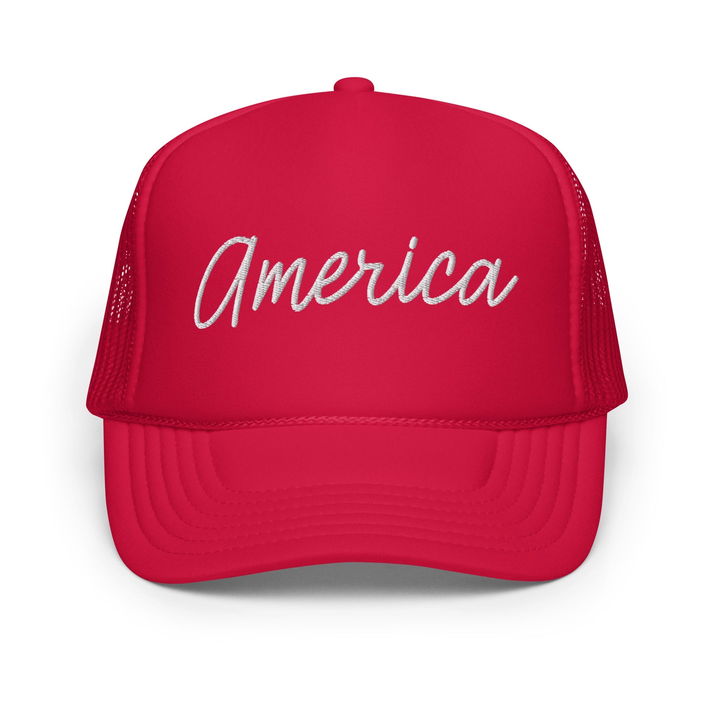 United States USA "America" Retro Script Foam 5 Panel A-Frame Snapback Trucker Hat