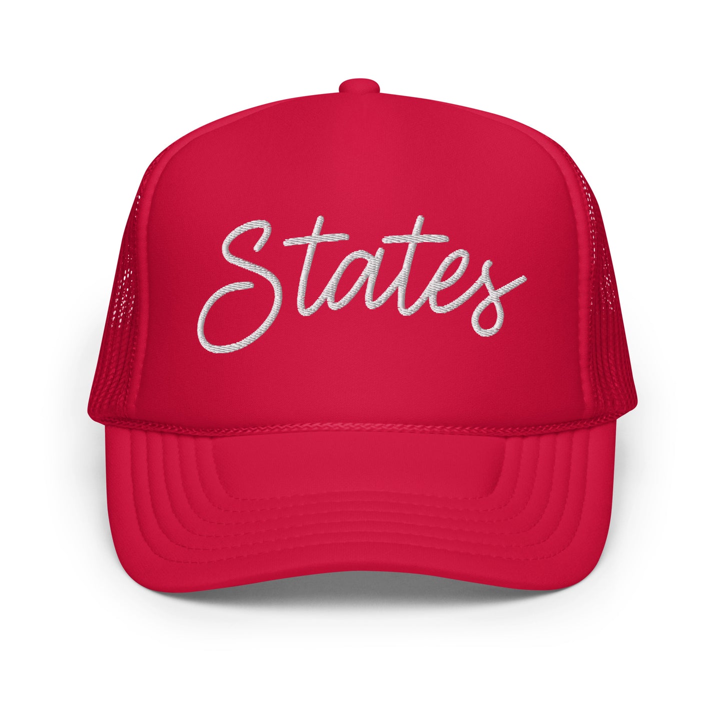 United States USA "States" Retro Script Foam 5 Panel A-Frame Snapback Trucker Hat
