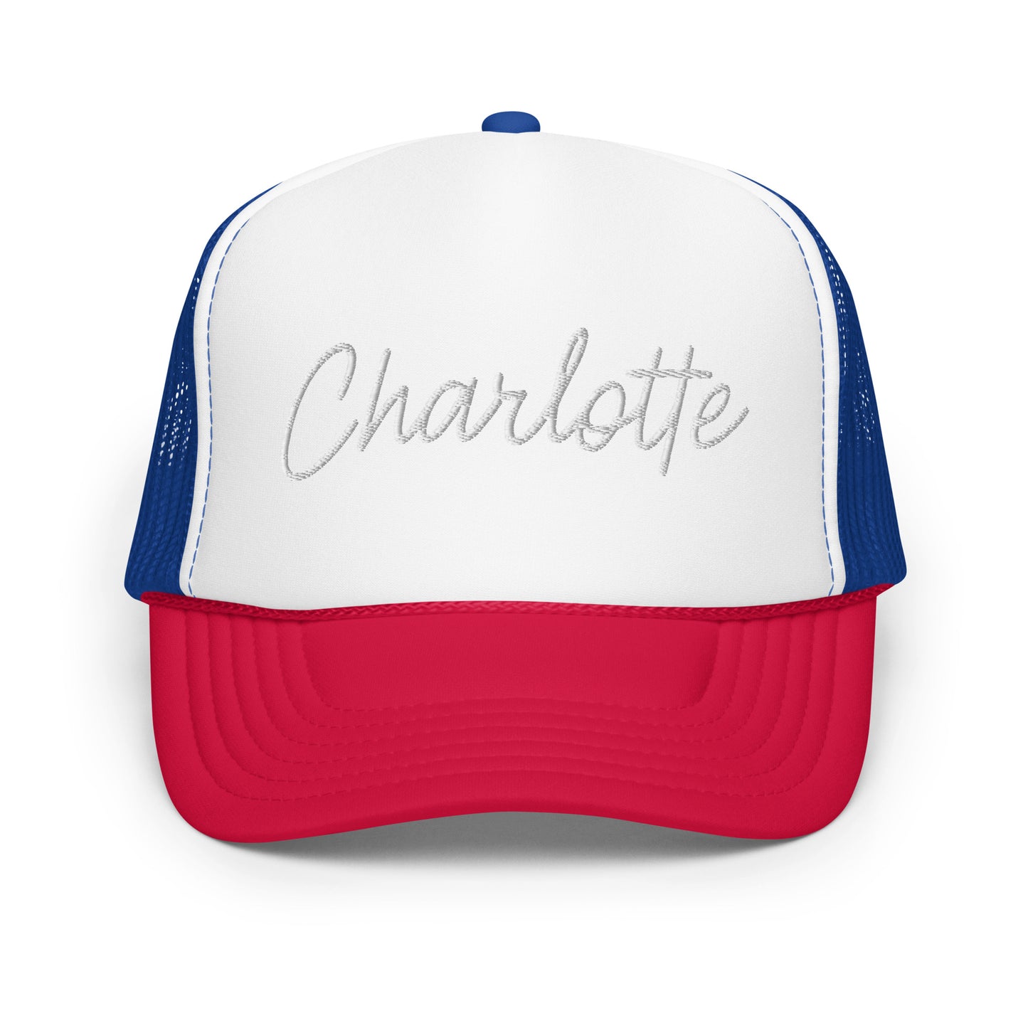 Charlotte Retro Script Foam 5 Panel A-Frame Snapback Trucker Hat