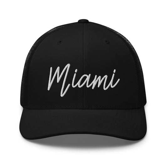 Miami Retro Script Mid 6 Panel Snapback Trucker Hat