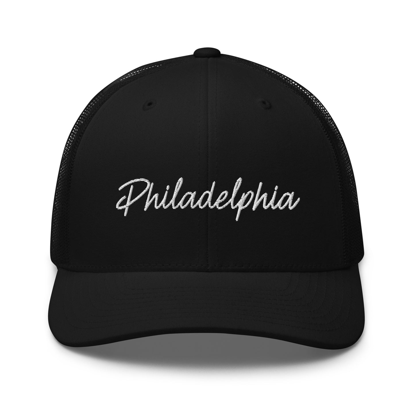 Philadelphia Retro Script Mid 6 Panel Snapback Trucker Hat