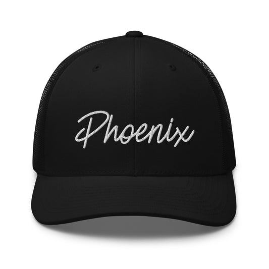 Phoenix Retro Script Mid 6 Panel Snapback Trucker Hat