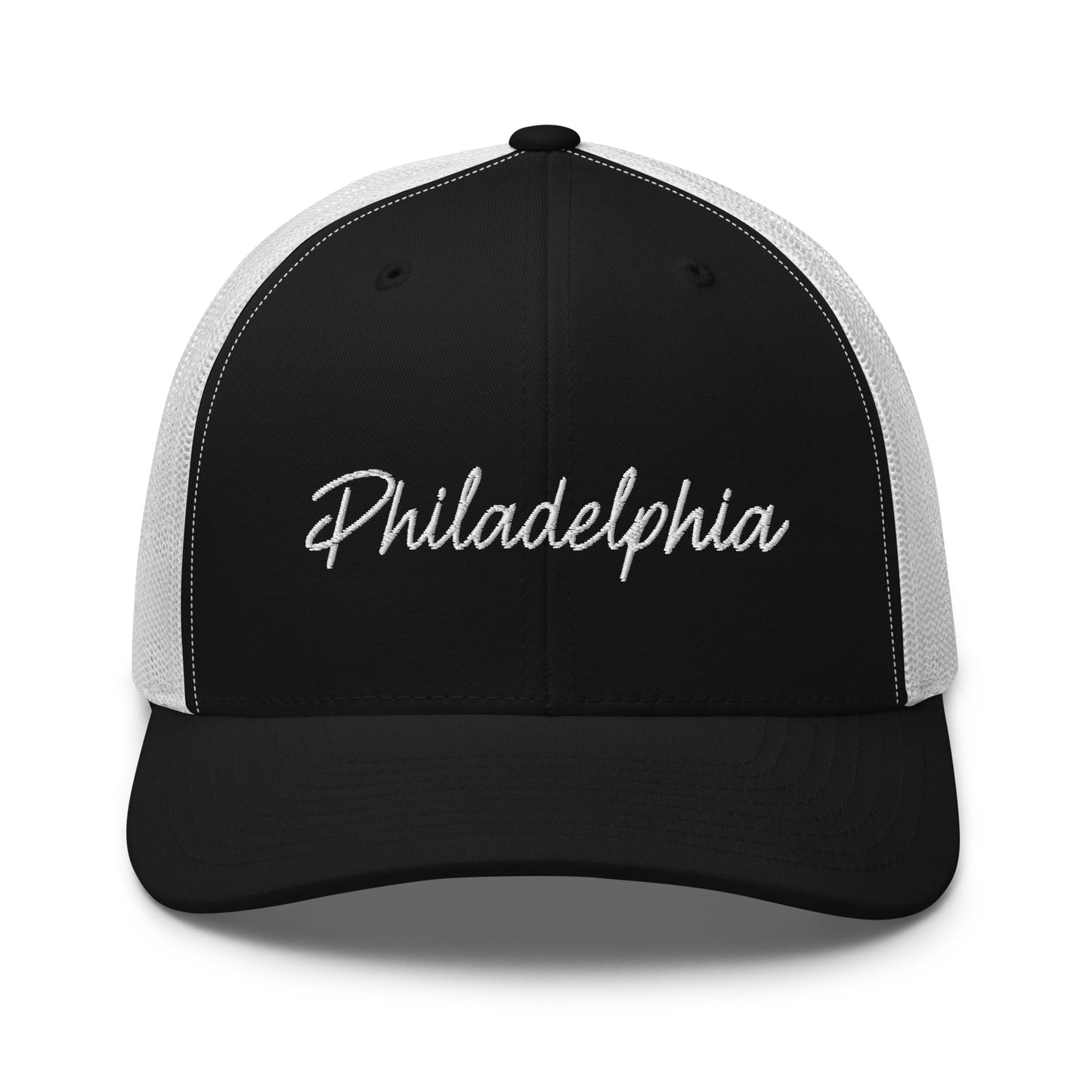 Philadelphia Retro Script Mid 6 Panel Snapback Trucker Hat