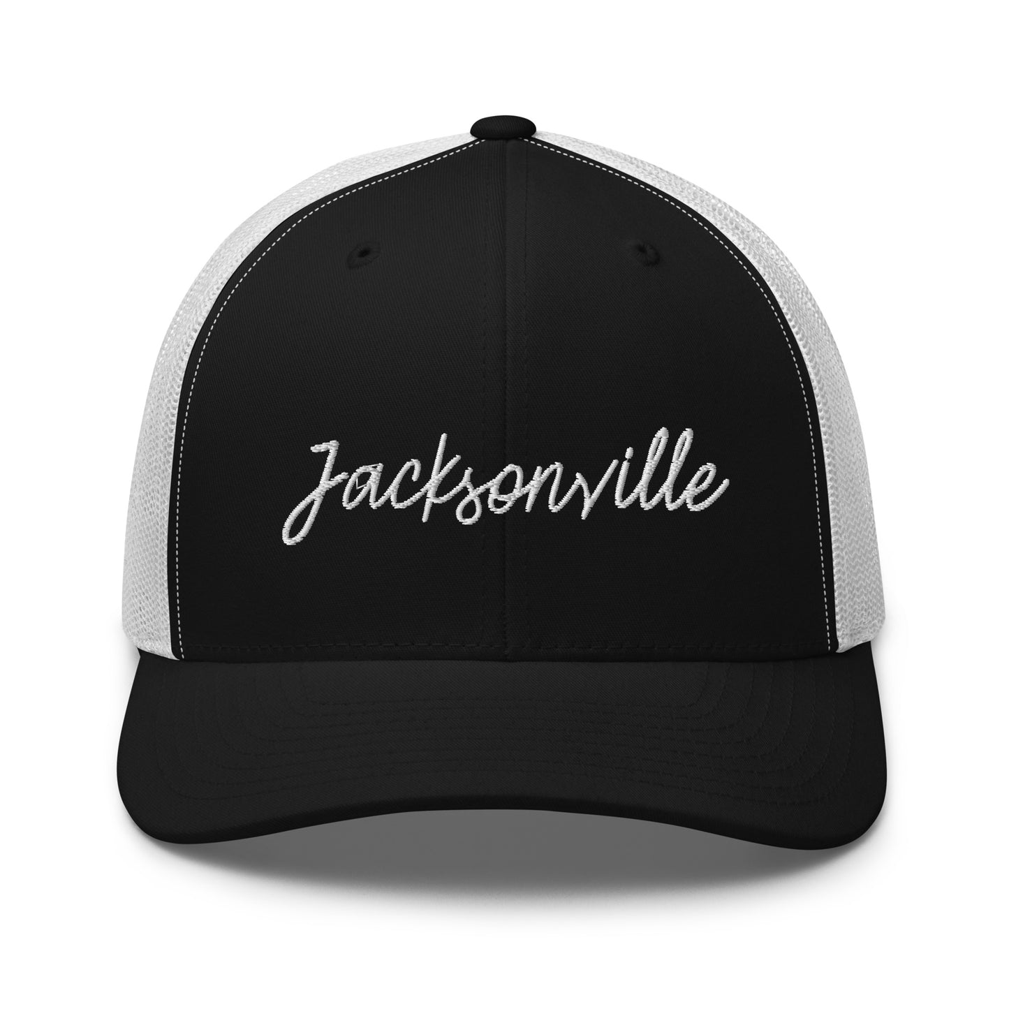 Jacksonville Retro Script Mid 6 Panel Snapback Trucker Hat