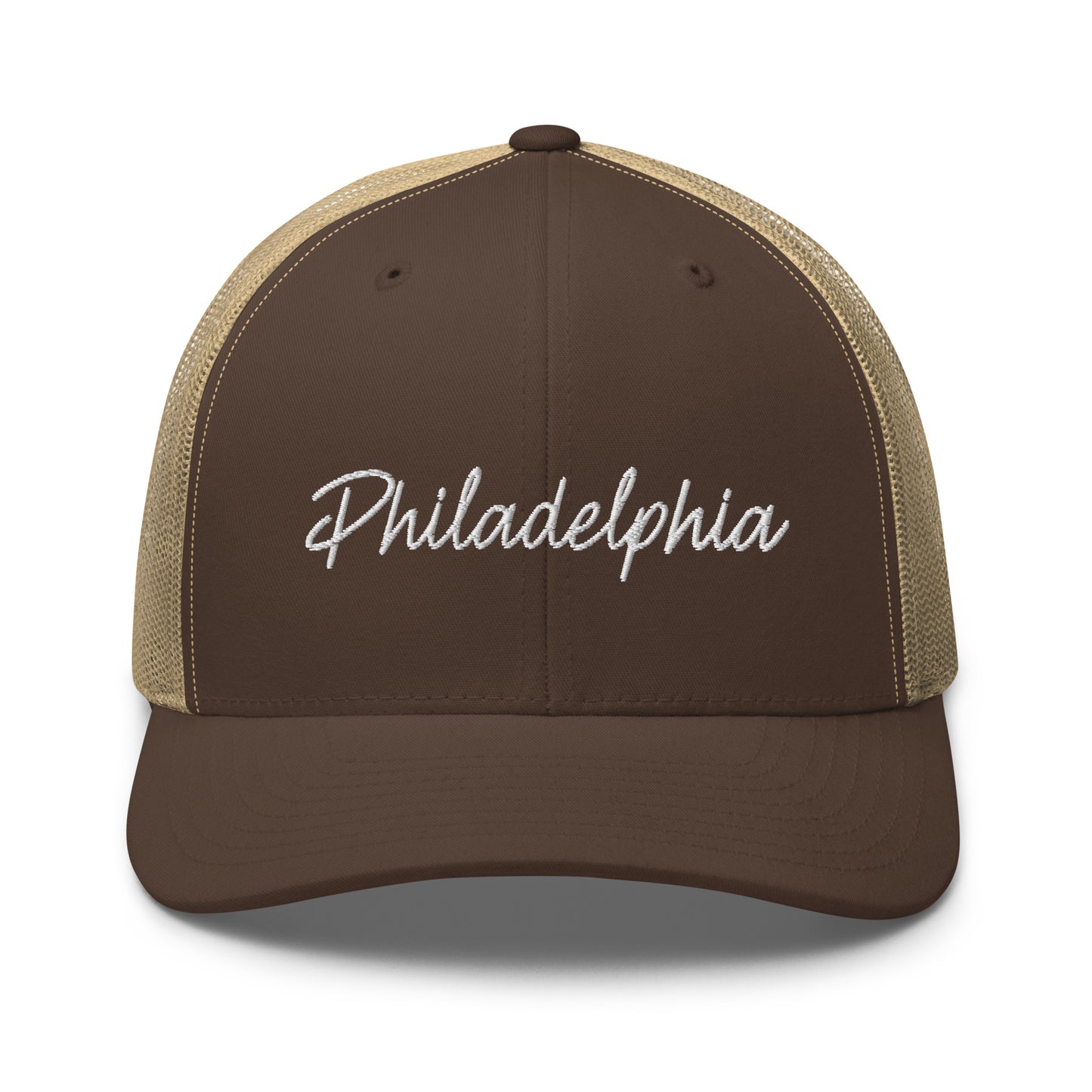 Philadelphia Retro Script Mid 6 Panel Snapback Trucker Hat