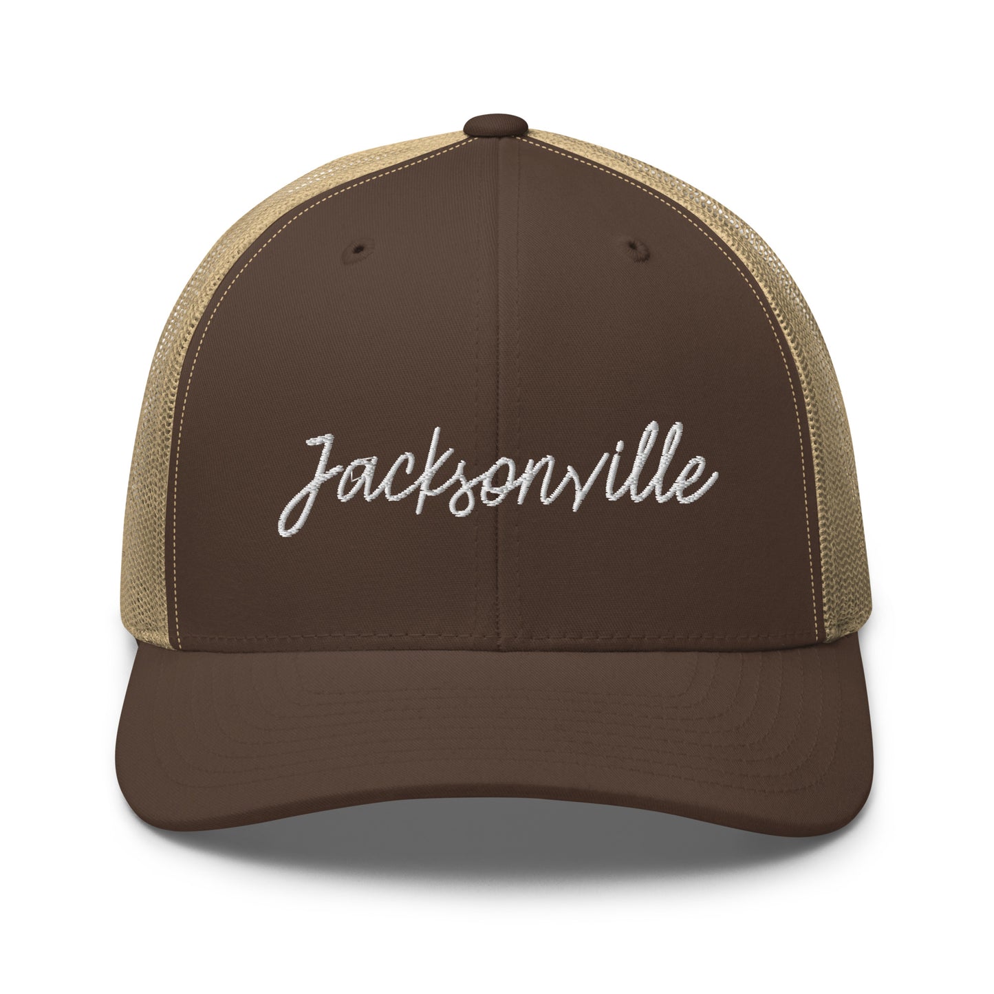 Jacksonville Retro Script Mid 6 Panel Snapback Trucker Hat