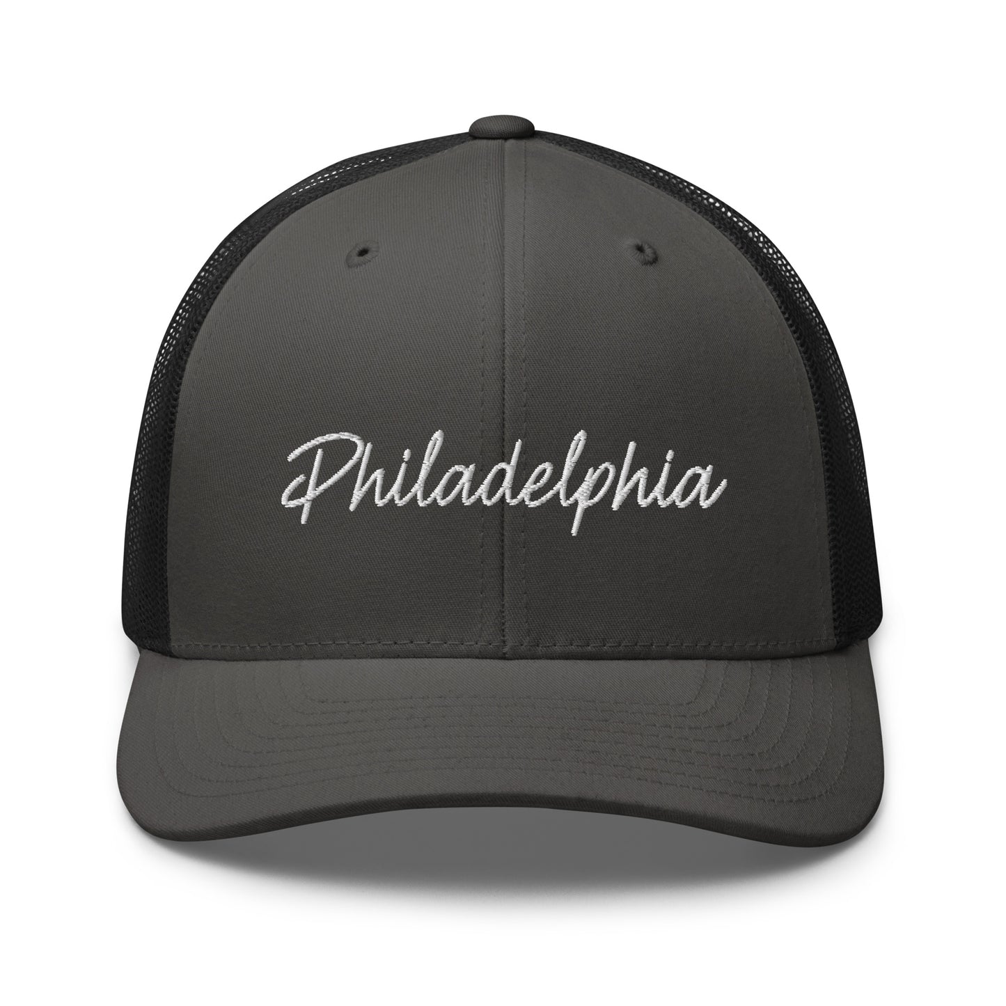 Philadelphia Retro Script Mid 6 Panel Snapback Trucker Hat