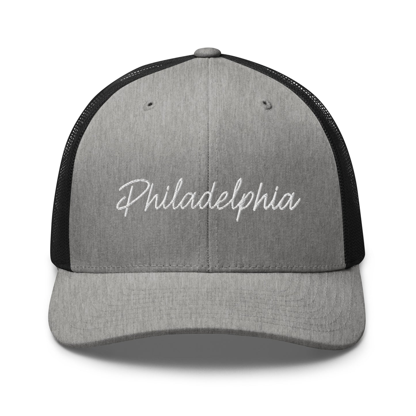 Philadelphia Retro Script Mid 6 Panel Snapback Trucker Hat