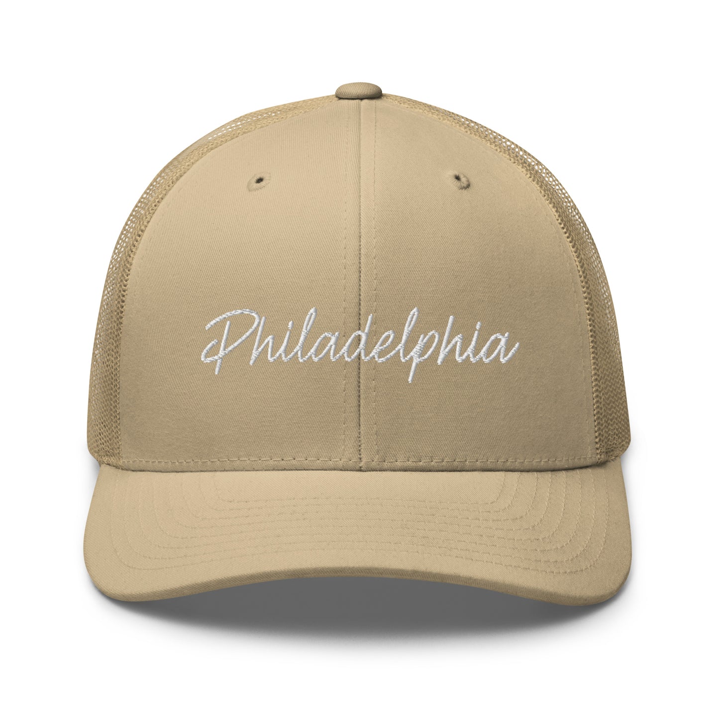 Philadelphia Retro Script Mid 6 Panel Snapback Trucker Hat