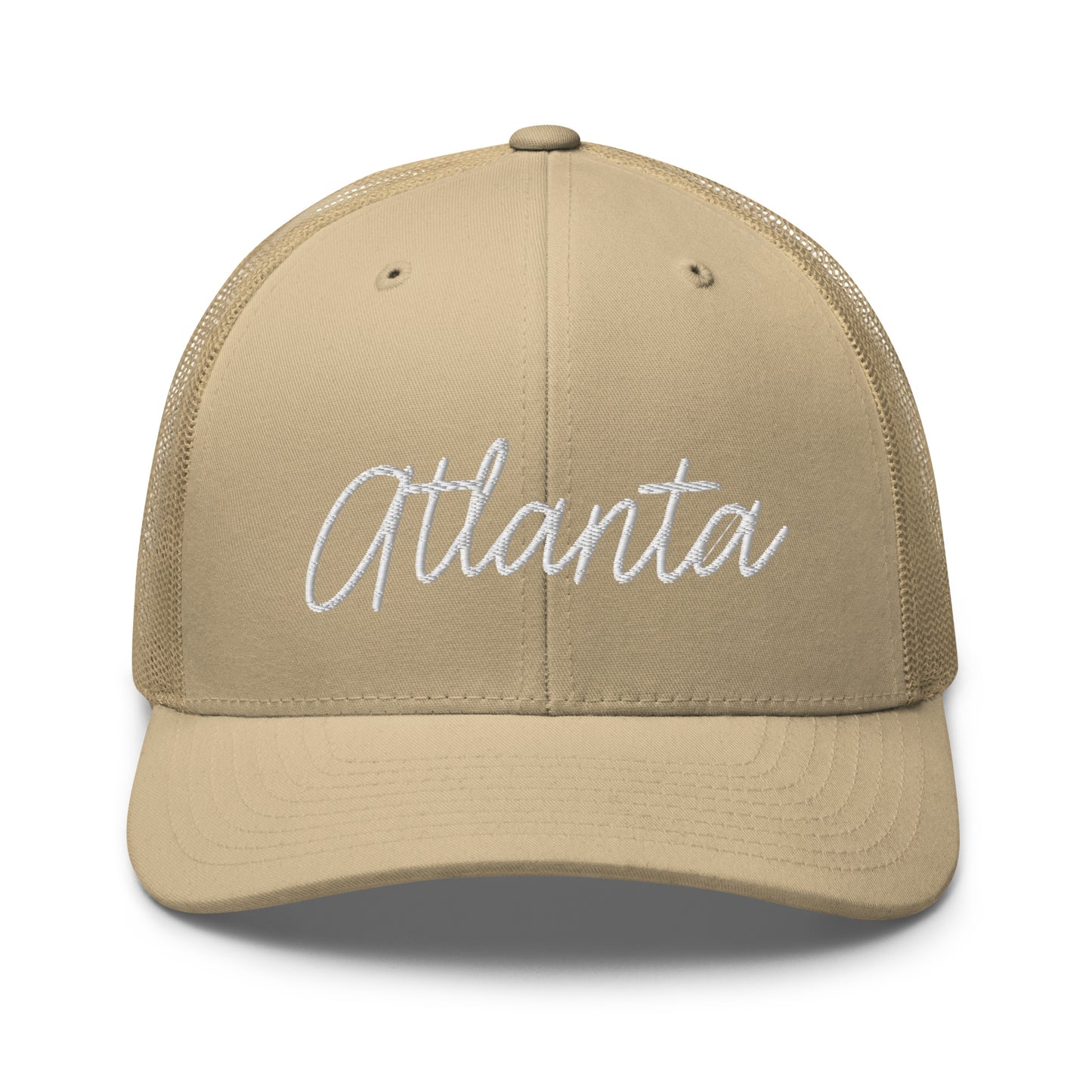 Atlanta Retro Script Mid 6 Panel Snapback Trucker Hat