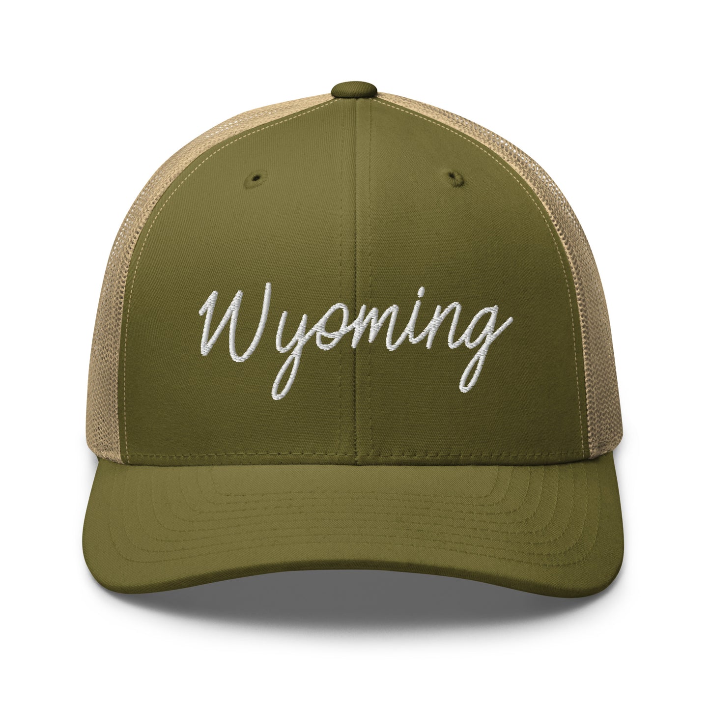 Wyoming Retro Script Mid 6 Panel Snapback Trucker Hat