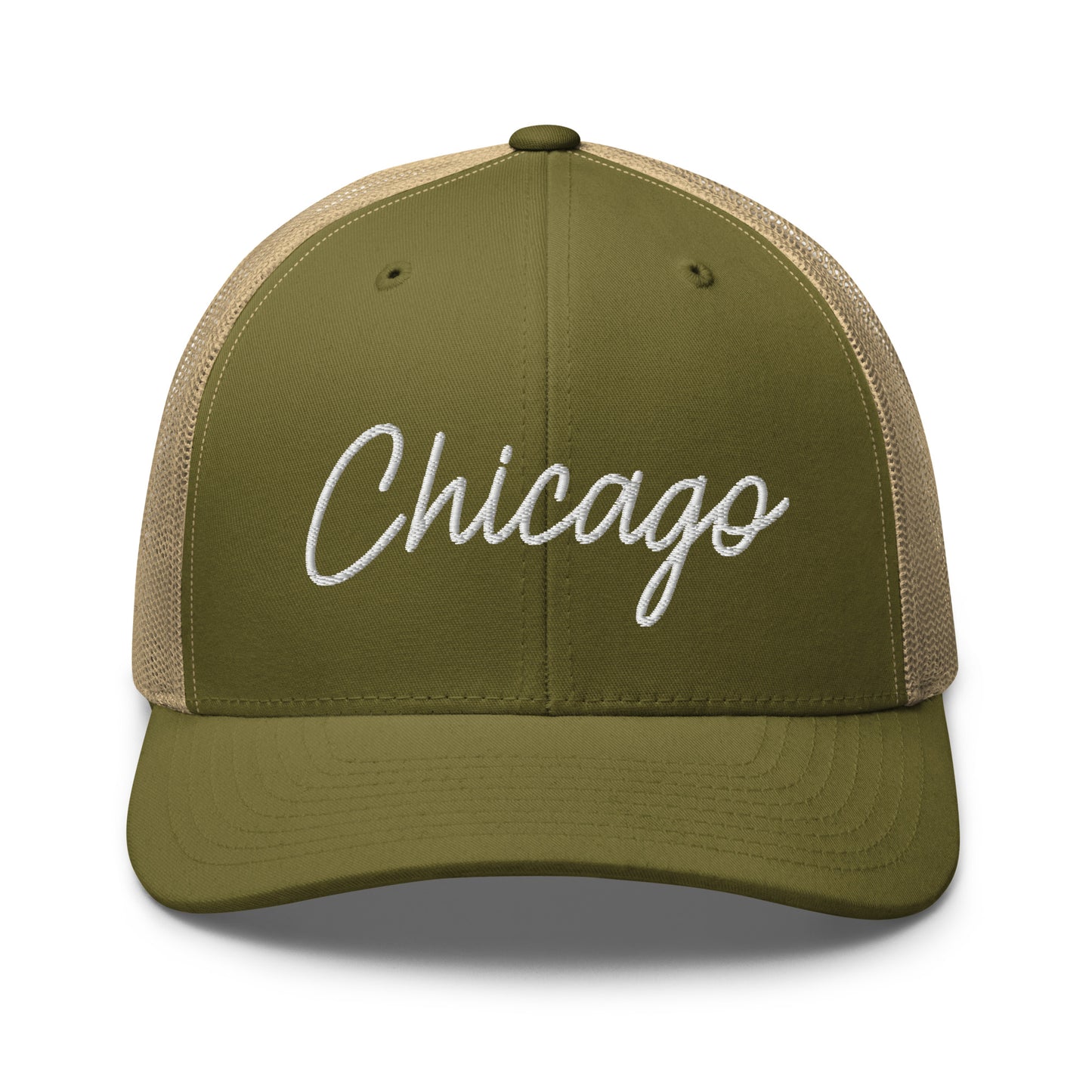 Chicago Retro Script Mid 6 Panel Snapback Trucker Hat