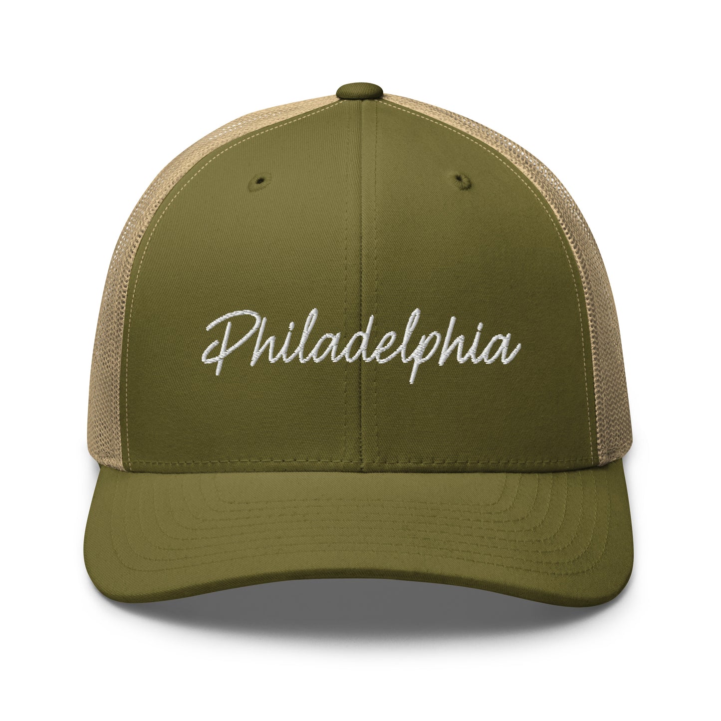 Philadelphia Retro Script Mid 6 Panel Snapback Trucker Hat