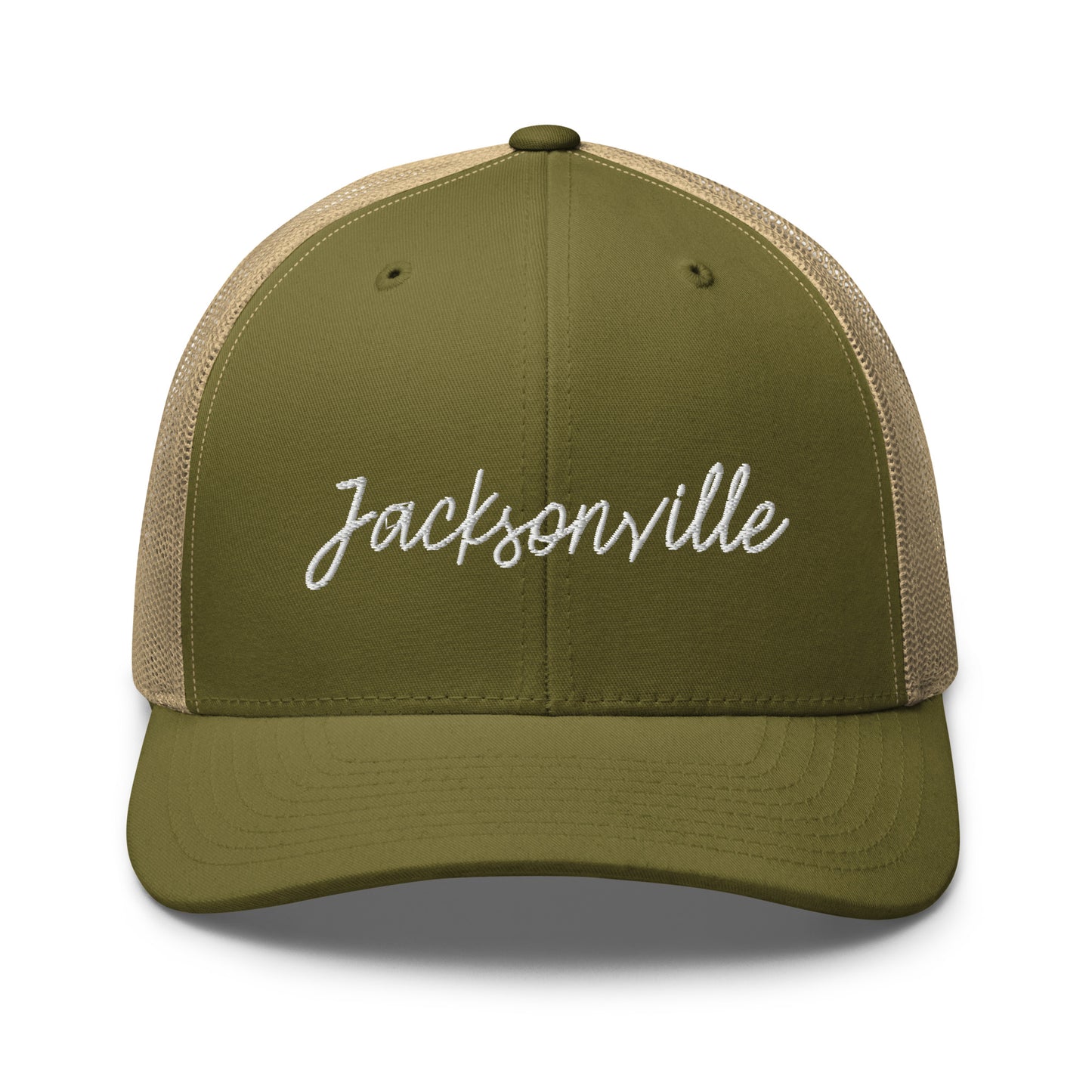 Jacksonville Retro Script Mid 6 Panel Snapback Trucker Hat