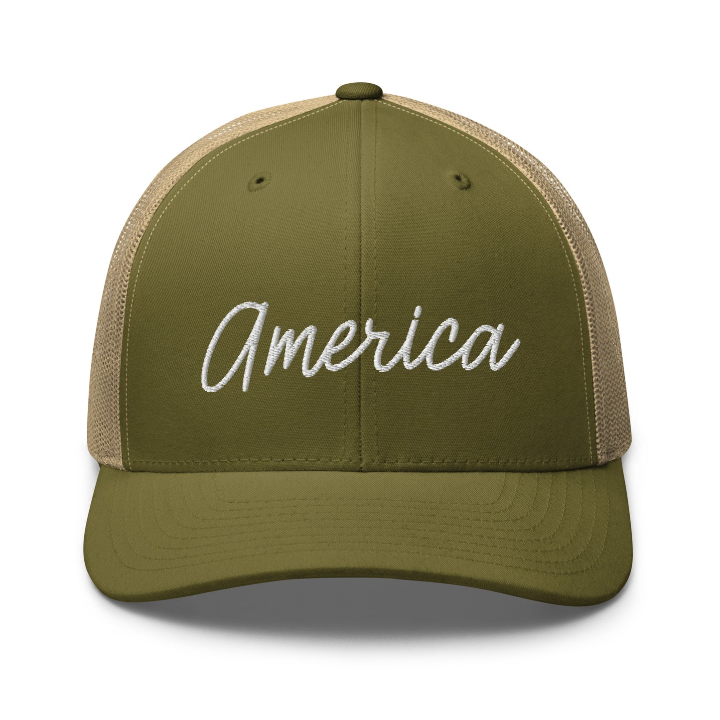 United States USA "America" Retro Script Mid 6 Panel Snapback Trucker Hat
