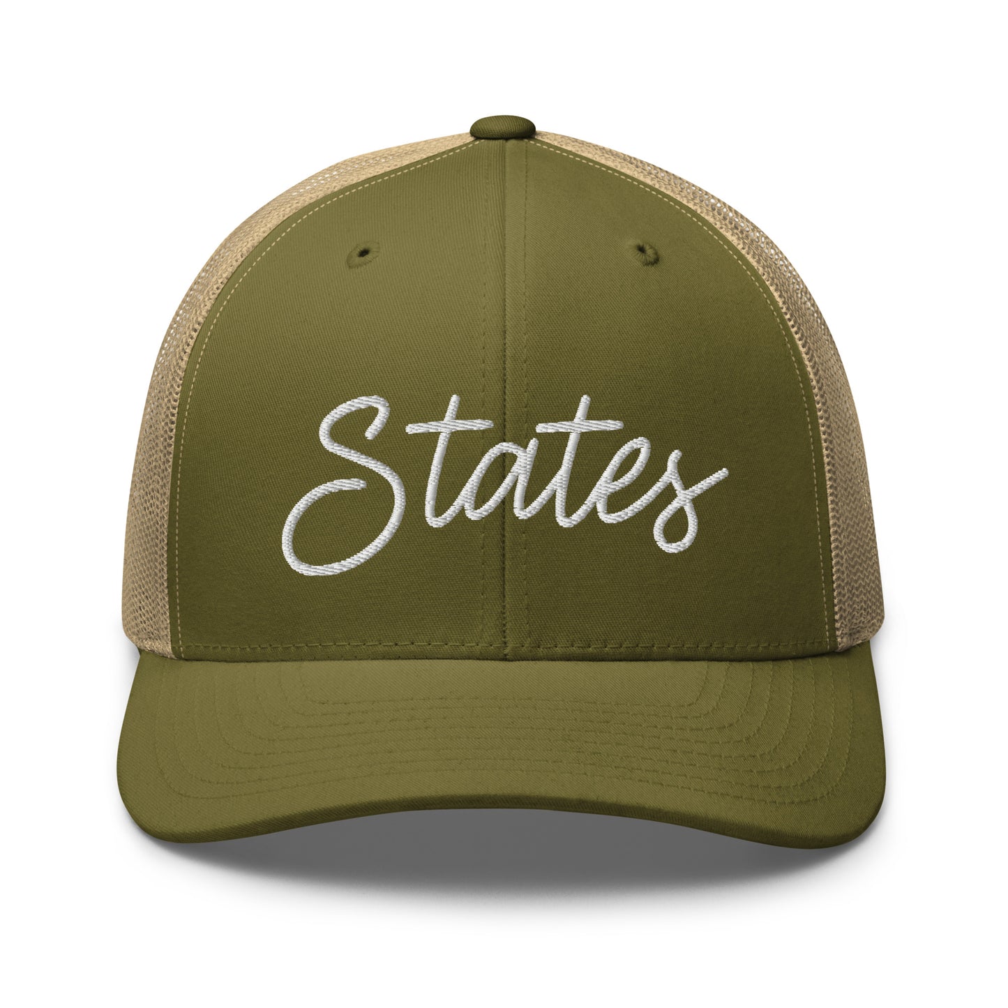 United States USA "States" Retro Script Mid 6 Panel Snapback Trucker Hat