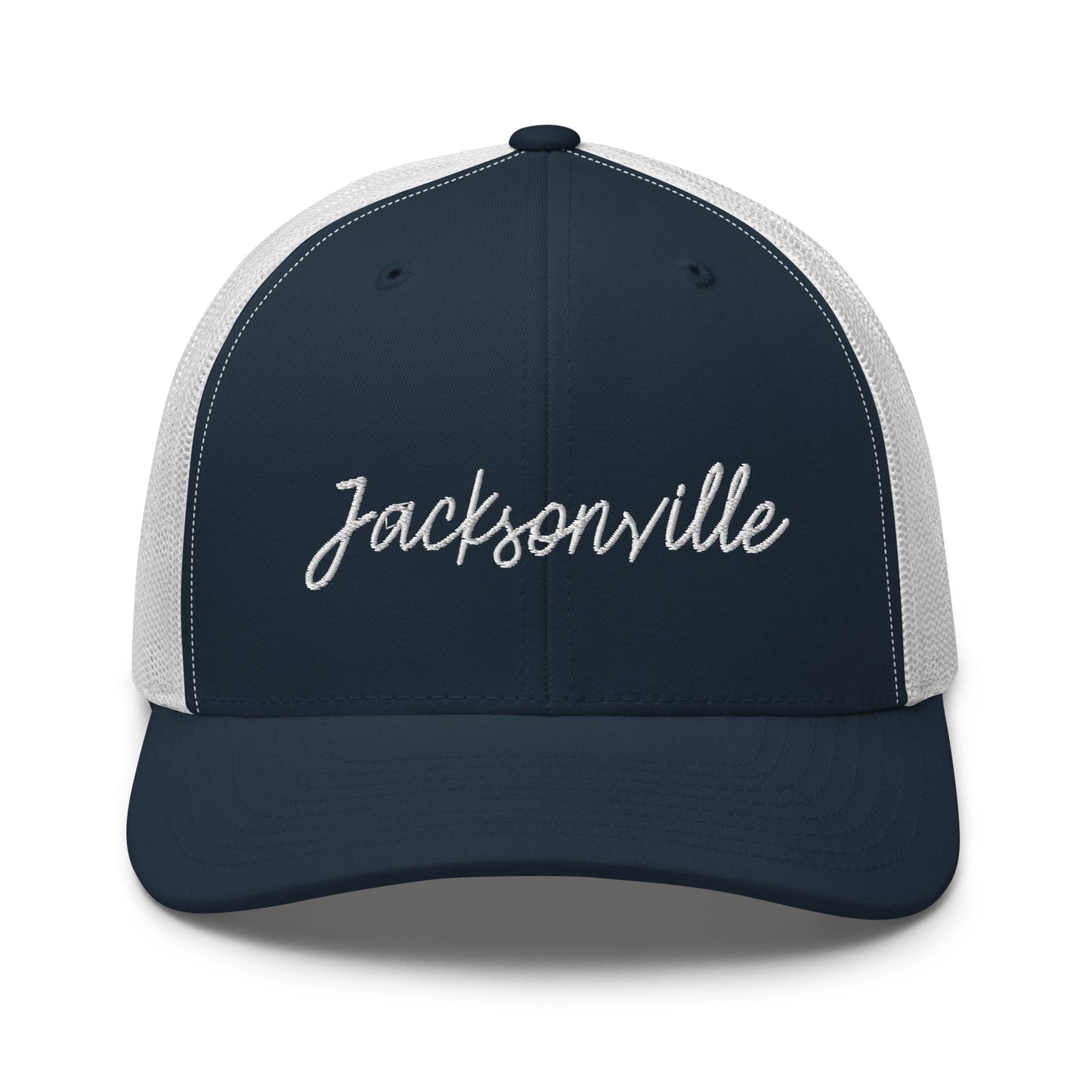 Jacksonville Retro Script Mid 6 Panel Snapback Trucker Hat