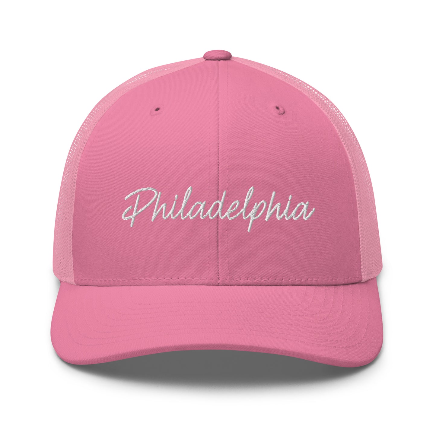 Philadelphia Retro Script Mid 6 Panel Snapback Trucker Hat