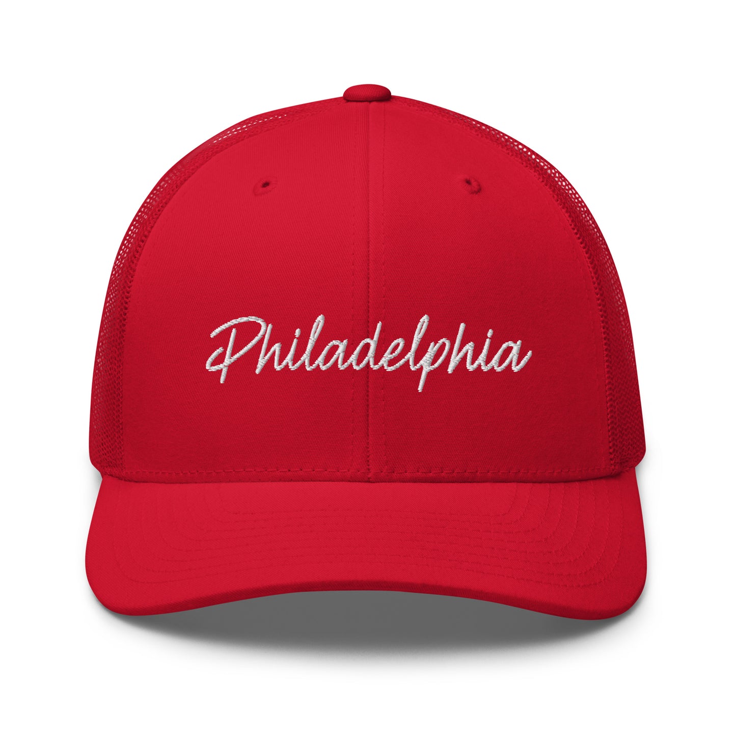 Philadelphia Retro Script Mid 6 Panel Snapback Trucker Hat