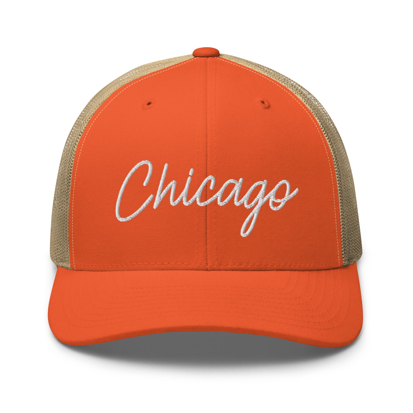 Chicago Retro Script Mid 6 Panel Snapback Trucker Hat