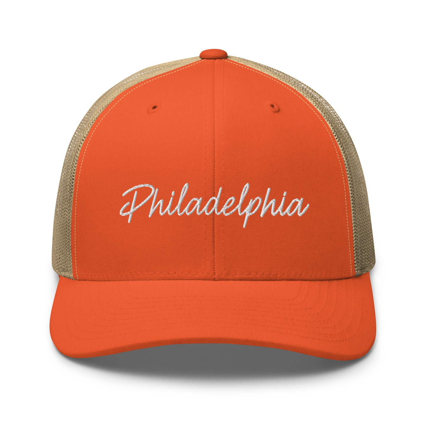 Philadelphia Retro Script Mid 6 Panel Snapback Trucker Hat